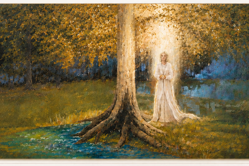 A painting of a woman beneath the Tree of Life